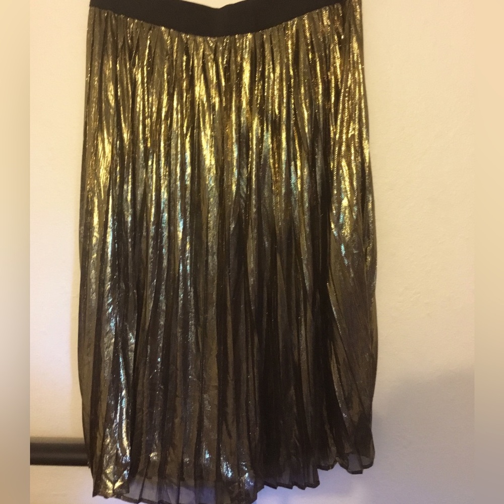 Lane Bryant gold pleated long skirt NWT